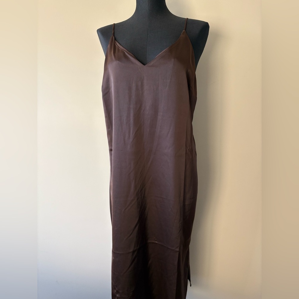 Signature Reitmans Brown Silk Slip Midi Dress Womens Medium